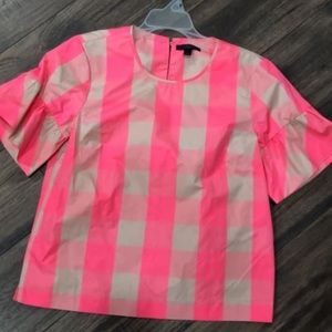 J. Crew Pink and Tan Checkered Top